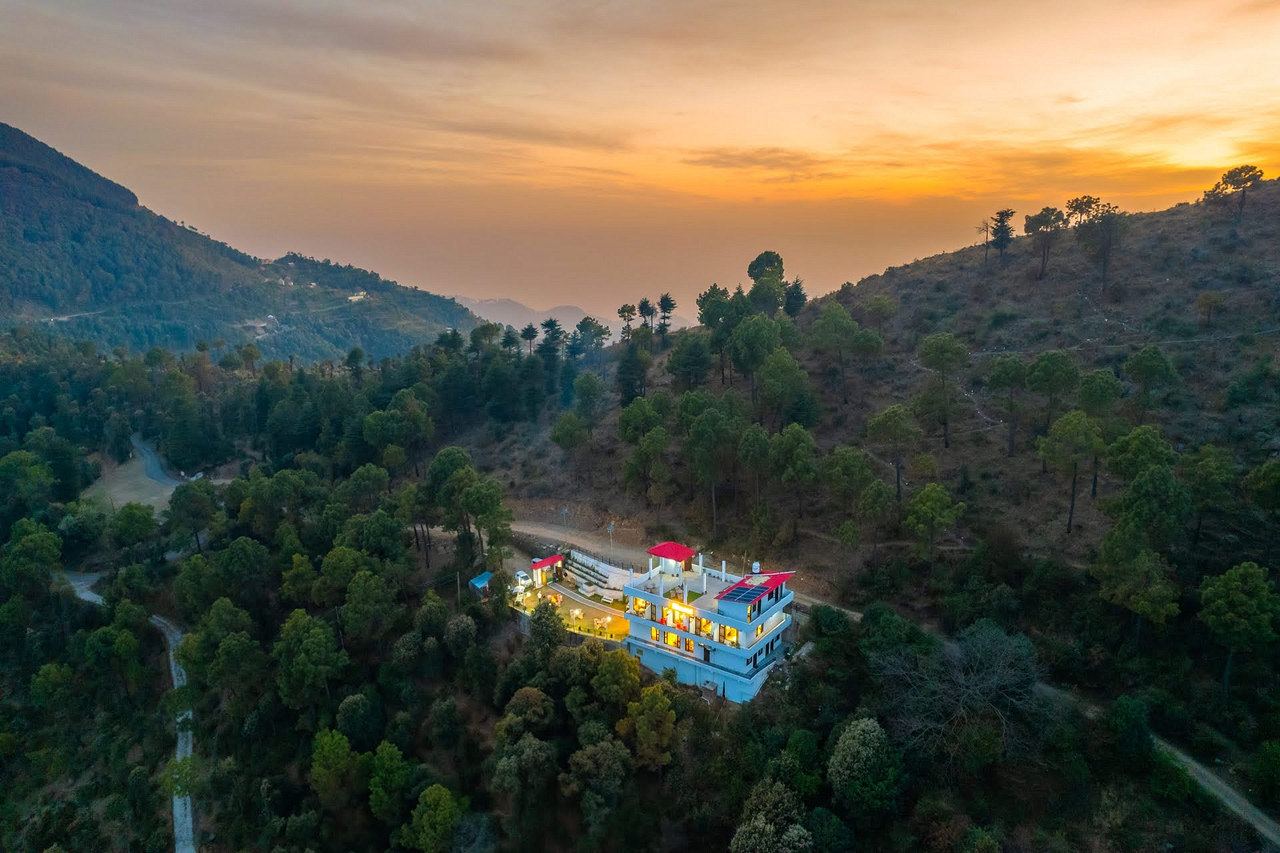 The property from above at dusk